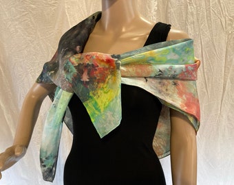 Ice dyed habotai silk scarf, women's gift, hand dyed rainbow silk square scarf