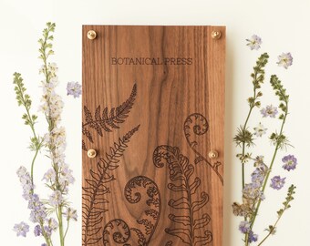 Large Flower Press with Fern Design-Personalized Botanical flower herb press kit with modern floral design and brass hardware