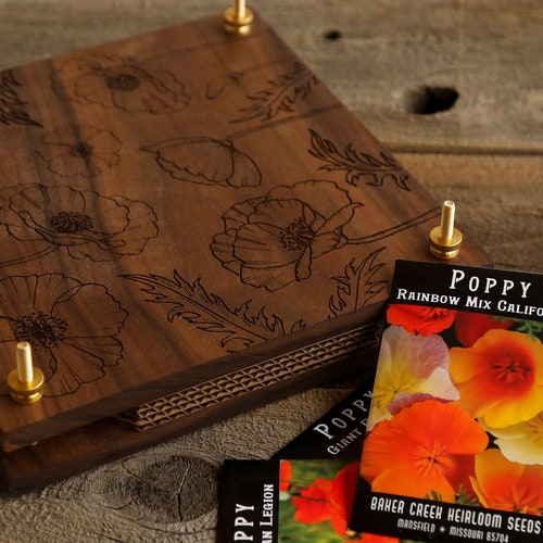 Flower Press with shops poppy flower design- Personalized botanical flower and leaf press kit with modern floral design and brass hardware