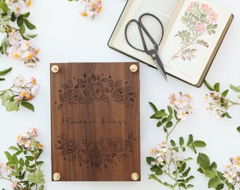 Flower Press with Rose Design-Personalized Botanical flower herb press kit with modern floral design and brass hardware
