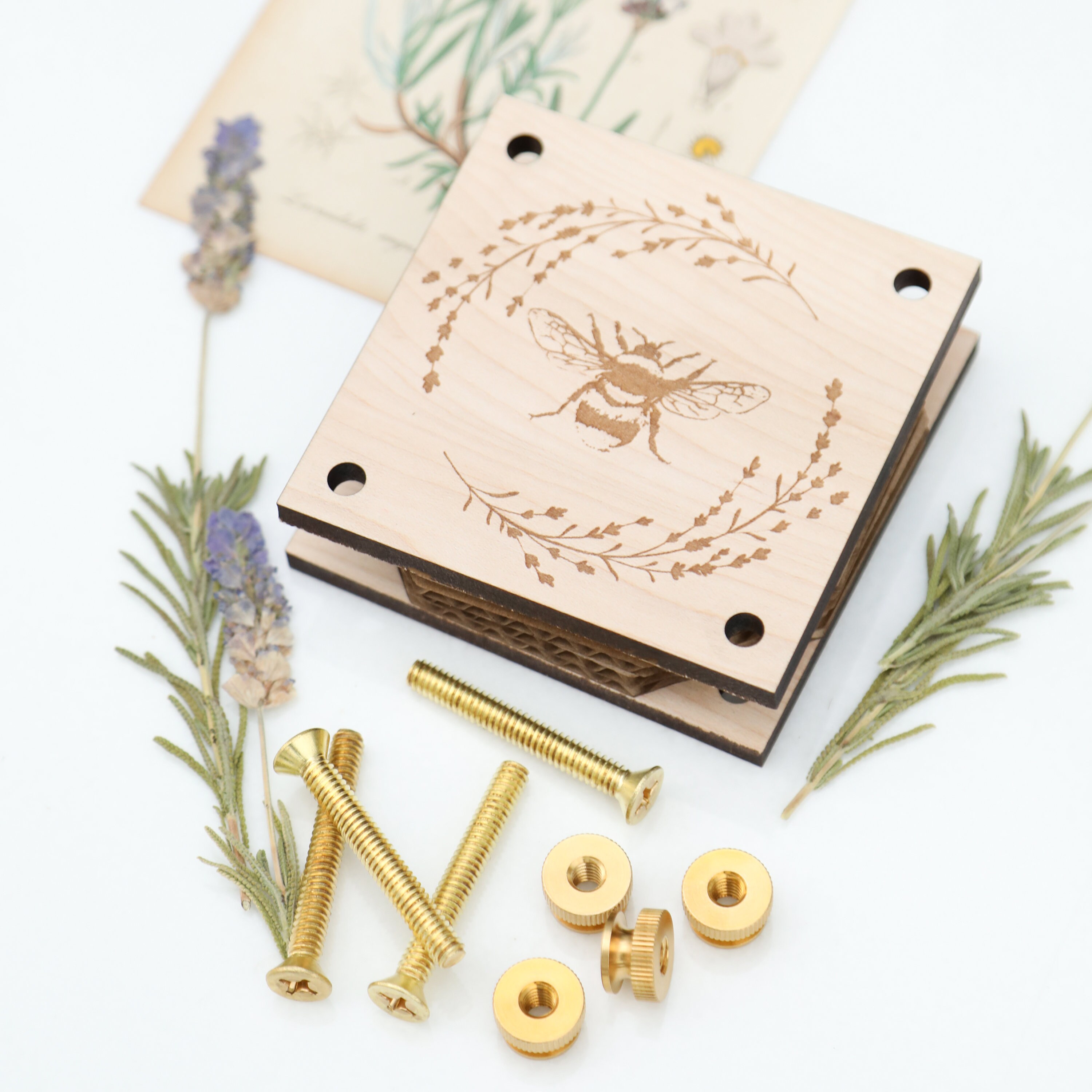 Miniature Flower Press with Lavender Wreath and Bee Etsy