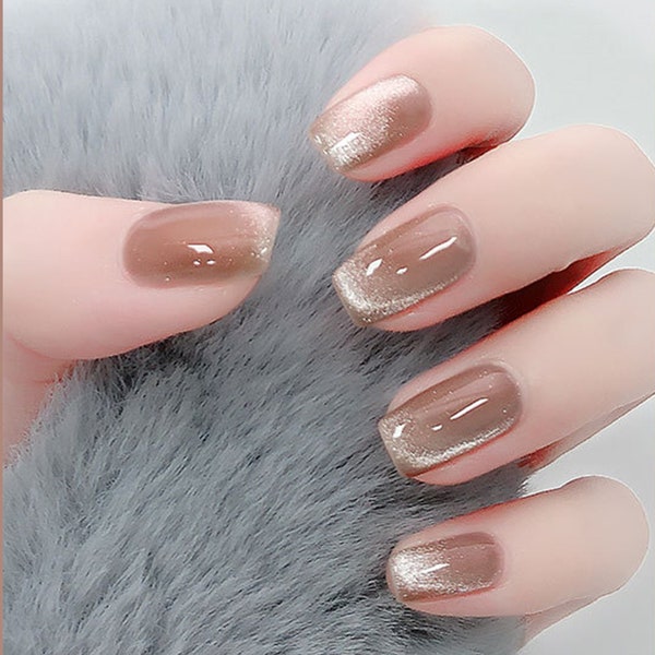 Desert Blush #01 Mojave | Creamy Cocoa Nude Brown Cat Eye Glitter Nail GEL Polish 8ml | Soak Off UV/LED Gel Polish | Reflective Wide Cat Eye