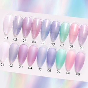 9 Colors Mermaid Glow UV/LED GEL Nail Polish 8ml | Holographic Unicorn Glow Manicure | Mermaid Pink Lavender Violet Purple Fuchsia Nails