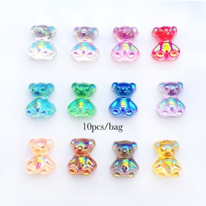 10pcs Gummy Bear Nail Charms Jelly Bear Cabochon Resin | 12 Cute Juicy Colors | 10pcs Each Bag | W 7 x H 10mm | Flatback & Fit Nail Shapes