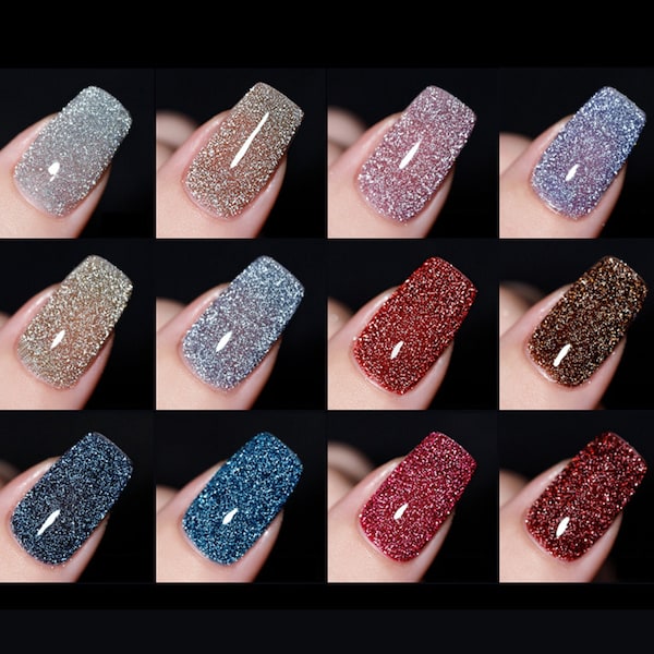 Vernis à ongles gel UV/LED étincelant Sparkling Crushed Diamond Light Reflective 15 ml | Kit de manucure en gel scintillant réfléchissant | 12 couleurs éclatantes