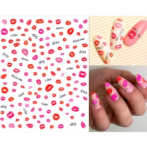 Valentine Kiss Red Pink Lips Nail Art Stickers |  XOXO Sexy Love Lip Prints Nail Decals | Self-Adhesive Stickers for Immediate Nail DIY