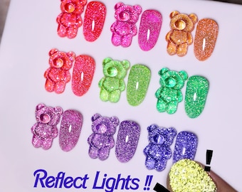 Neon Light Reflective Crushed Diamond Soak Off UV/LED GEL Nail Polish 9 Colors | Rich Vibrant Color Full Coverage, Long-Lasting, Neon Effect