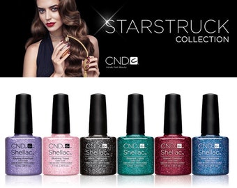 CND Shellac Gel Polish Star Struck Collection 6 Colors | Comes with Box | Purple Pink Black Emerald Garnet Blue Glitter Gel Nail Polish