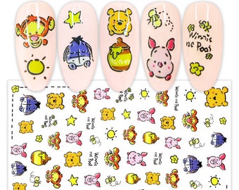 Honey Bear Pooh Nail Art Stickers | Self Adhesive Stick On Ultra-Thin Nail Decals | Press On Nails