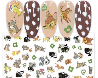 Bambi & Friends Nail Art Stickers| Miss Bunny Flower Thumper Classic Cartoon Nail Art | Self Adhesive Nail Decals | Full Coverage Stickers