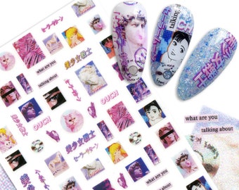 90's Vintage Vibe Japanese Manga Nail Art Stickers