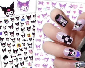 2 Sheets Kuromi Cute Little Devil Black/Purple Nail Art Stickers | Self Adhesive Nail Decals