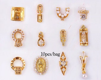 10pcs Premium High Quality Gold Diamond Nail Charms | 3D Nail Art Decoration | Flat-Back Nail Charms