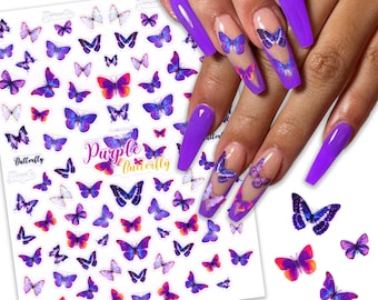 Purple Butterfly Nail Art Stickers | Mystic Trendy Purple Lilac Lavender Butterfly Nail Decals | Self Adhesive Ultra-Thin Nail Stickers