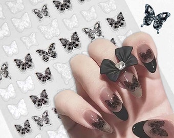 Sexy Lace Butterfly Nail Art Stickers | Black White Lace Butterfly Self Adhesive Nail Decals