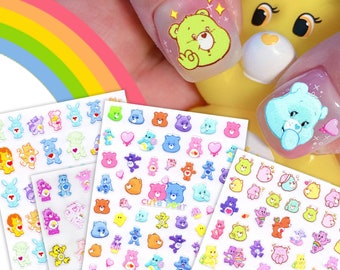 4 Sheets Cute Rainbow Bubble Bear Nail Art Stickers
