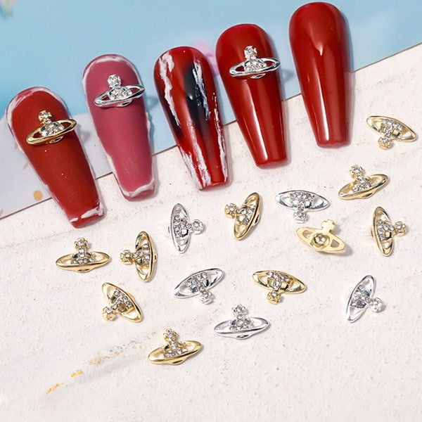 10 pcs Or/Argent Saturn Nail Charms Alliage Nail Bijoux