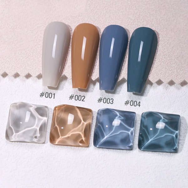 Khaki & Blue Misty Gray Set GEL Nail Polish 8ml 4 Colors | Soak Off UV/LED Gel Polish | Almond, Ginger, Navy Blue, Denim Blue, Peacock Green