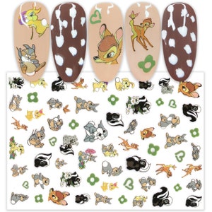 Bambi & Friends Nail Art Stickers| Miss Bunny Flower Thumper Classic Cartoon Nail Art | Self Adhesive Nail Decals | Full Coverage Stickers