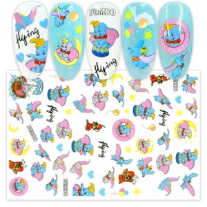 Baby Blue Flying Elephant with Big Ears Nail Art Stickers | Cute Cartoon Nail Decals | Carnival, Amusement Park, Theme Party Nail Art Design