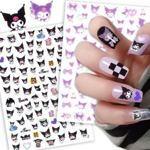 2 arkusze Kuromi Cute Little Devil Black/Purple Nail Art Naklejki | Samoprzylepne Naklejki na Paznokcie
