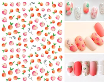 Peach Momo Nail Art Stickers | Cute Fruit Self Adhesive Nail Decals | Perfect Sizes for Nail Decoration | Vivid Colors Great Quality