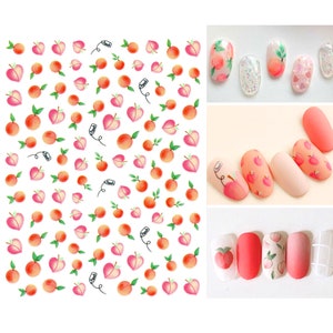 Peach Momo Nail Art Stickers | Cute Fruit Self Adhesive Nail Decals | Perfect Sizes for Nail Decoration | Vivid Colors Great Quality