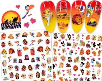 2 Sheets Kingdom of Lions Cartoon Nail Art Stickers | Self Adhesive Nail Decals | Lion's Adventure African Safari Nail Art Design