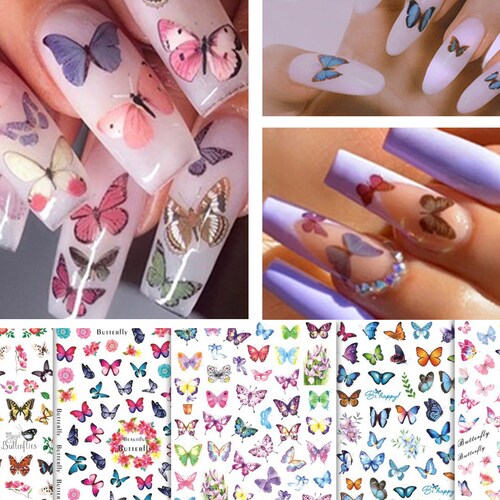 5 Sheets Butterfly Nail Art Stickers Pink Blue Purple Etsy