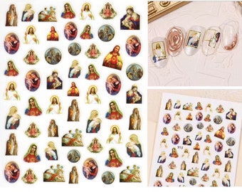 Jesus & Mary Christian Religion Nail Art Decals Nail Art Stickers | Self Adhesive High Quality Ultra-Thin Nail Decals for Nail DIY Press On