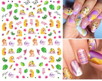 Rapunzel Tangled Princess Nail Art Stickers | Rapunzel and Piscal's Adventure | Princess Theme Nail Decals
