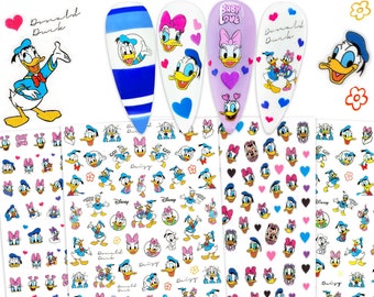 4 Sheets Donald & Daisy Duck Nail Stickers | Self Adhesive Nail Decals Nail Wraps