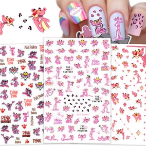 3 Sheets Pink Panther Nail Stickers | Pink Leopard Nail Decals | Self Adhesive High Quality Nail Art Stickers | Pink Panther Nail Wraps