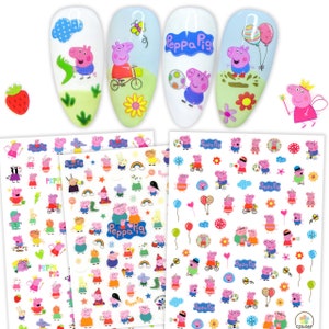3 Hojas de Pegatinas de Arte de Uñas de Cerdito Rosa / Calcomanías de Uñas Autoadhesivas de Dibujos Animados Lindos para Niños / Regalos Divertidos para Niños y Amigos / Uñas de Cerdo de Hadas