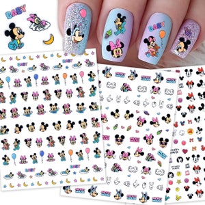 3 Sheets Baby Mickey Minnie Cute Nail Art Stickers | Baby Party Gender Reveal Nails | Self Adhesive Nail Decals