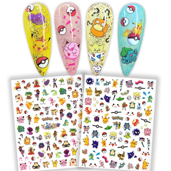 2 Bögen Magische Monster Nail Art Sticker | Selbstklebende Nail Art Decals für Fingernägel/Gelpolitur, Press On, Acrylnägel | Einzigartige Geschenkidee