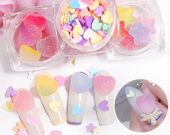 Gummy Bear Nails | 4 Boxes Faux Gummy Hearts Stars Sprinkles | Candy Cabochons | Slime Beads | Jewelry Making | Kid's Craft | Mixed Color