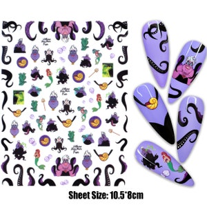 Purple Sea Witch Nail Art Stickers | The Mermaid Self Adhesive Nail Decals | Bad Queen Series | Apply on Nail Polish Gel Polish Press On