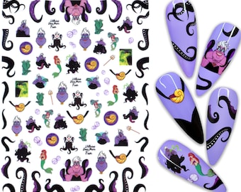 Purple Sea Witch Nail Art Stickers | The Mermaid Self Adhesive Nail Decals | Bad Queen Series | Apply on Nail Polish Gel Polish Press On