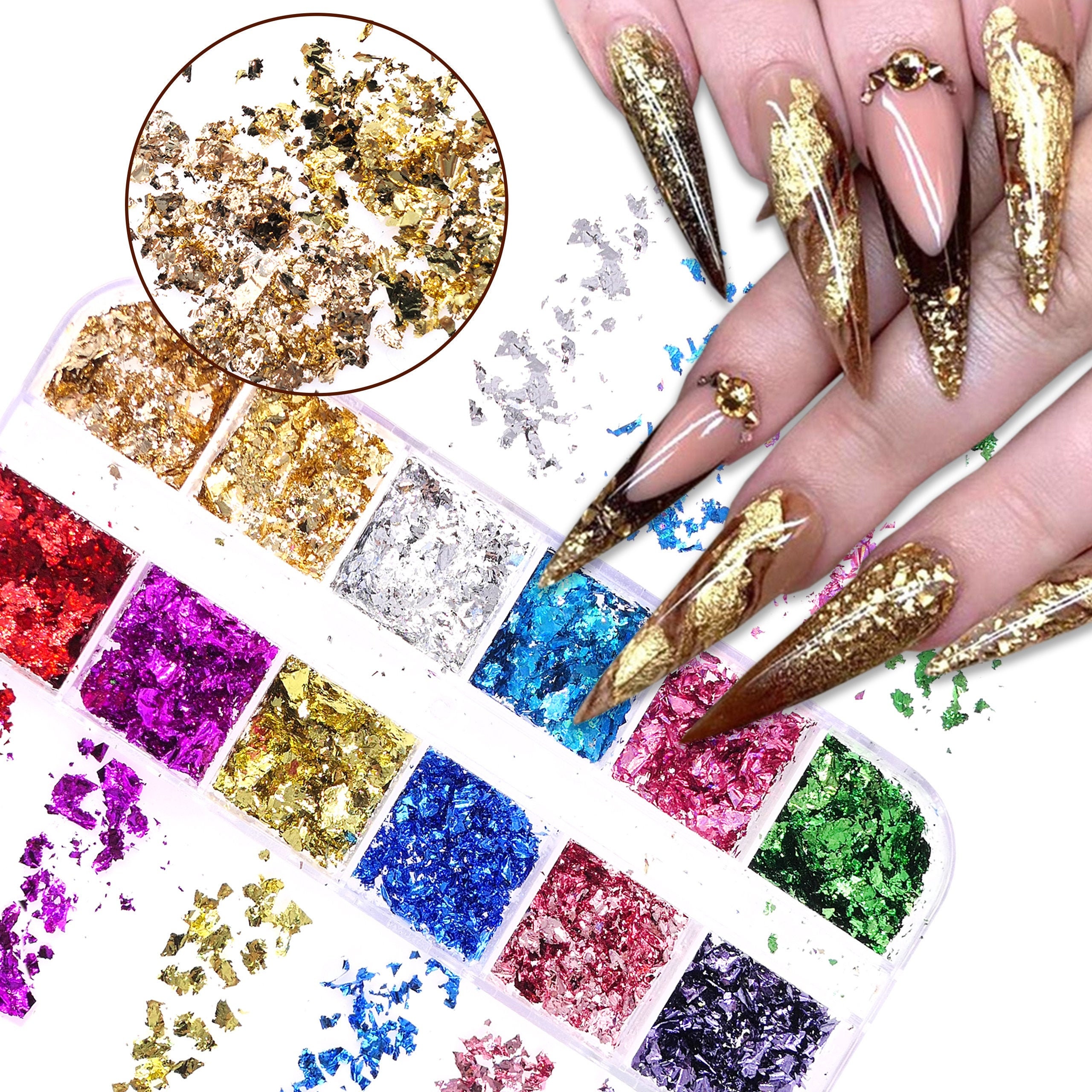 Aluminum Foil Sequins For Nails Golden Silvery Irregular Glitter Flakes  Mirror Chrome Powder Manicuring Winter Decorations, Free Shipping For New  Users