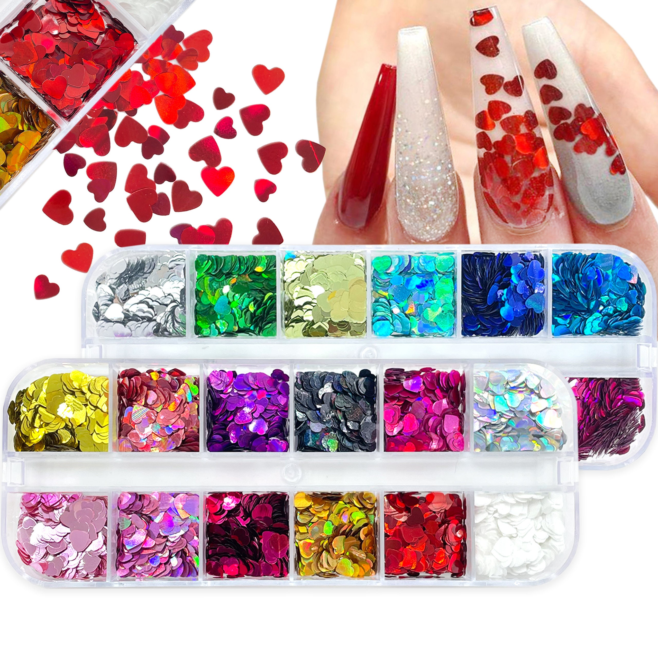 Nail Art Glitter Powder Hearts | Nails Design Glitter Heart | Valentines  Nails Glitter - Nail Glitter - Aliexpress