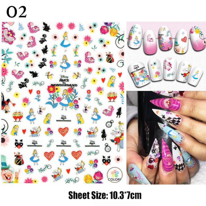 6 Sheets Alice Wonderland Nail Art Stickers the Cheshire Cat - Etsy