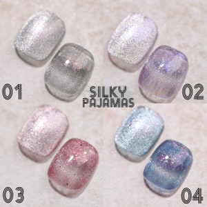 Silky Pajamas Cat Eye Set GEL Nail Polish 8ml 4 Colors | Soak Off UV/LED Gel Polish | Fairy Glitter Cat Eye Effect | Magnetic Stick Required