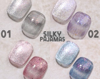 Silky Pajamas Cat Eye Set GEL Nail Polish 8ml 4 Colors | Soak Off UV/LED Gel Polish | Fairy Glitter Cat Eye Effect | Magnetic Stick Required