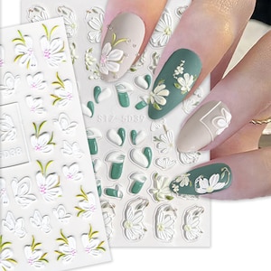 2 fogli adesivi per nail art con petali di fiori galleggianti 5D / decalcomanie autoadesive per unghie 5D (cerca "5D" per altri articoli)
