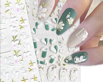 2 Sheets 5D Floating Flower Petals Nail Art Stickers | Self Adhesive 5D Nail Decals (Search "5D" for More Items)