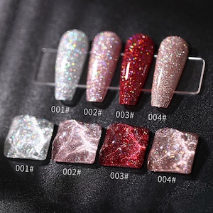 Light Reflective Crushed Diamond Set Dazzling GEL Nail Polish 8ml 4 Colors | Soak Off UV/LED Gel Polish | Reflect Flash Lights in Dark Place