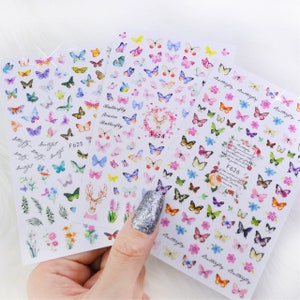 3 Large Sheets Fairy Butterfly Nail Art Stickers Best Butterfly & Flowers Nails DIY Cute Trendy Spring Summer Nail Art Deco Acrylic Nail image 6