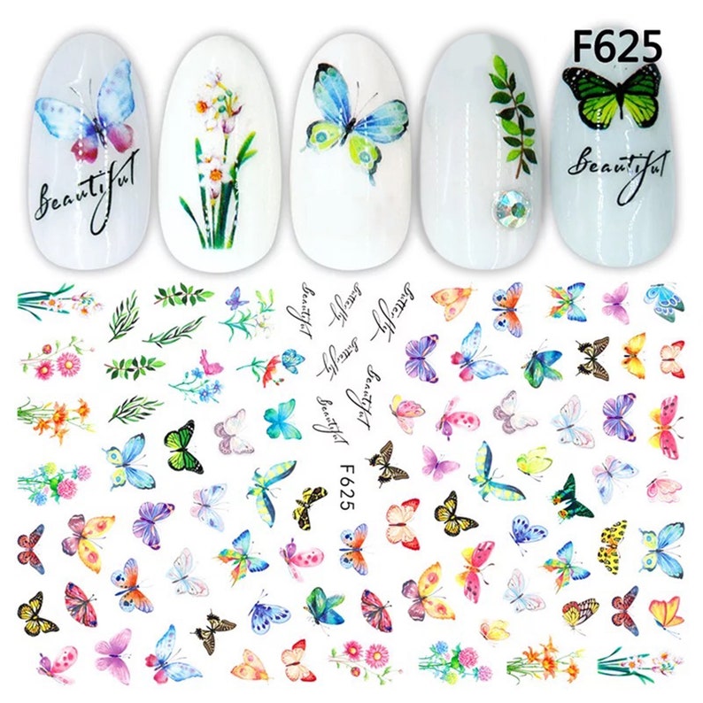 3 Large Sheets Fairy Butterfly Nail Art Stickers Best Butterfly & Flowers Nails DIY Cute Trendy Spring Summer Nail Art Deco Acrylic Nail F625