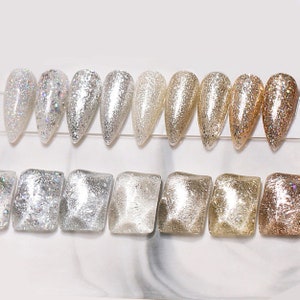 9 Shades Celebrity Shine GEL Nail Polish 8ml - Sparkly Champagne Gold & Silver Colors | UV/LED Lamp Required | Rose Gold Snow White Glitter